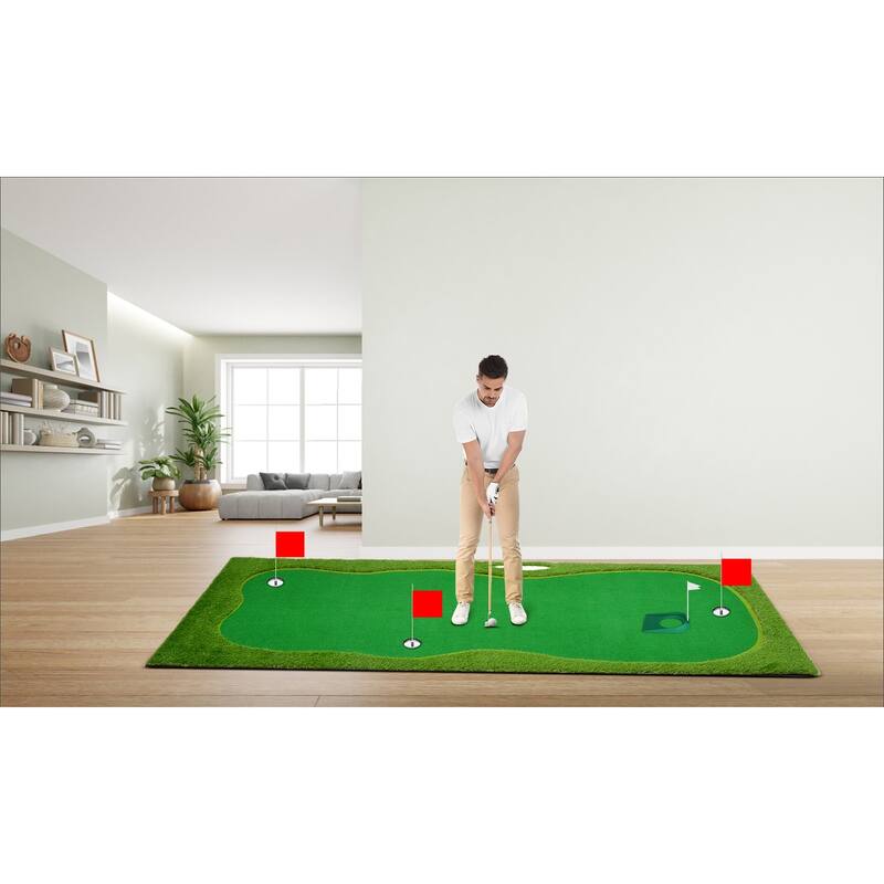 Indoor/Outdoor Putting Green Mat with Stainless Steel Challenge Cups & Slope Design for Practice