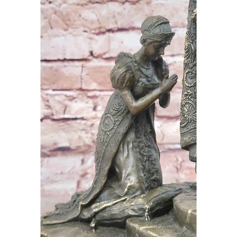 Bronze Coronation Sculpture – Medieval King Crowning Queen Statue On Marble Base