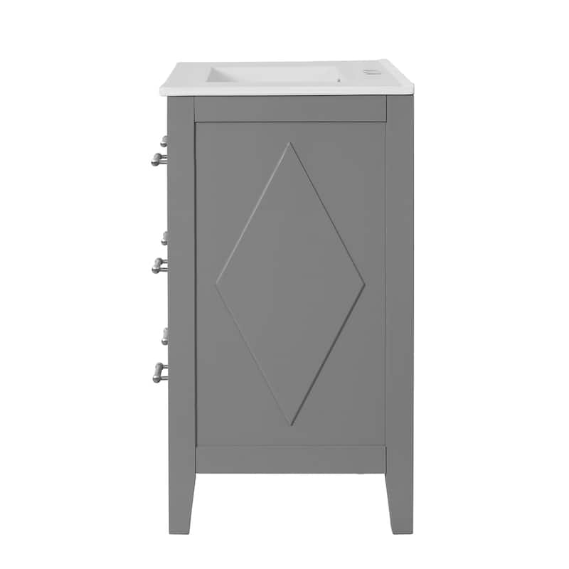 GDFStudio - Wimborne Retro Freestanding Bathroom Vanity with Ceramic Sink and 3 Storage Drawers - 30'W