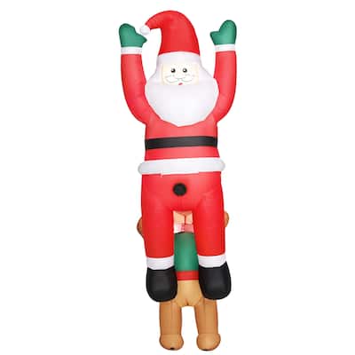 Outsunny 7FT Hanging Christmas Inflatable Santa with Dog, Christmas Blow Up Decoration with Built-in LED Lights for Garden - red