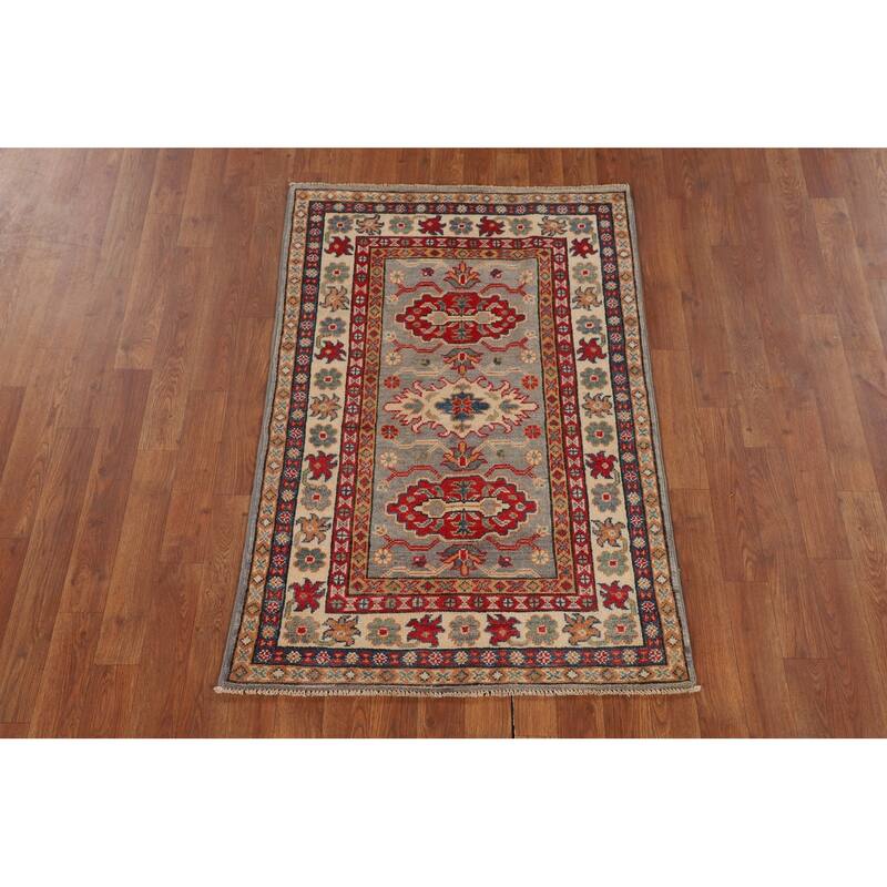 Geometric Kazak Accent Rug Bedroom Hand-Knotted Wool Carpet - 2'9" x 4'1"