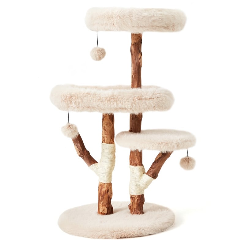 46"H Wood Cat Tree Tower with Scratching Posts, Modern Cat Furniture for Indoor Cats