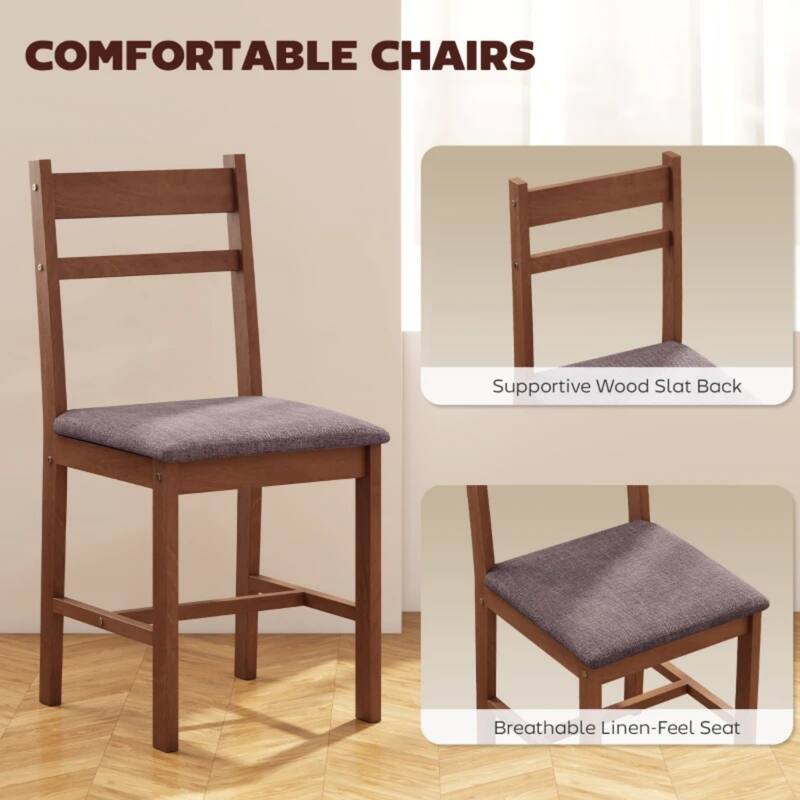 5-Piece Dining Set, Farmhouse Wooden Table and 4 Cushioned Chairs