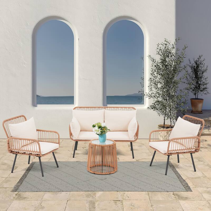 Outdoor 4 Piece Metal Patio Conversation Furniture Set Sofa