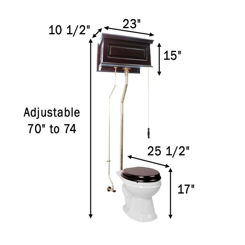 High Tank Toilet Dark Oak Finish Wooden Tank, Round Rear Entry Bowl And L Pipes Renovators Supply - White