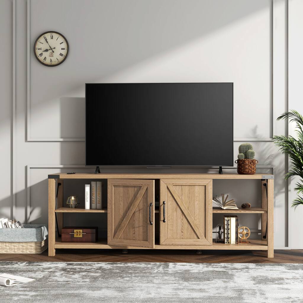 TV Stand Wood Metal TV Console Entertainment Center