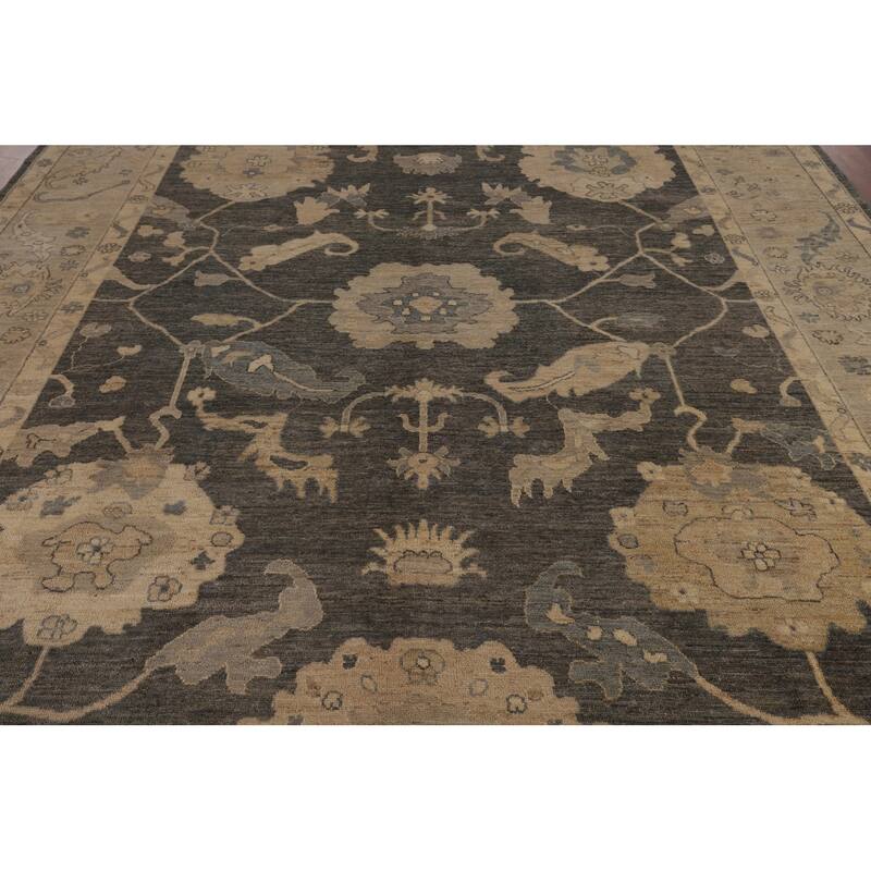 Oushak Turkish Area Rug Hand-Knotted Grey Transitional Wool Carpet - 8'10"x 11'7"