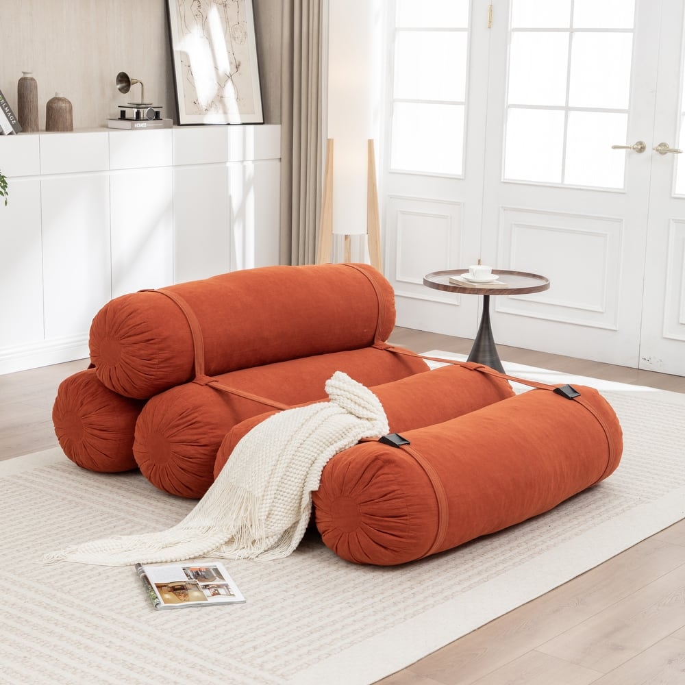 Versatile Lazy Sofa Corduroy Chaise Lounge Floor Couch Composed of 5 Cylindrical Pillows with Adjustable Straps