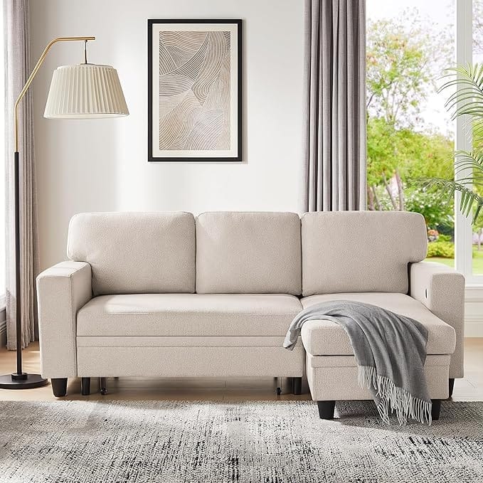 Modern Sleeper Sofa Bed, Couch Bed with Bookshelves & Charging Port