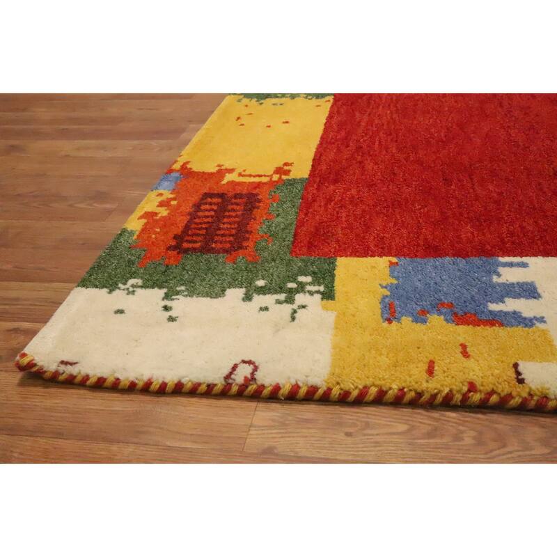 Hand Knotted Oriental 100% Wool Carpet Modern Bordered Oranges & Rust Gabbeh Area Rug - 7' 9'' X 5' 7''