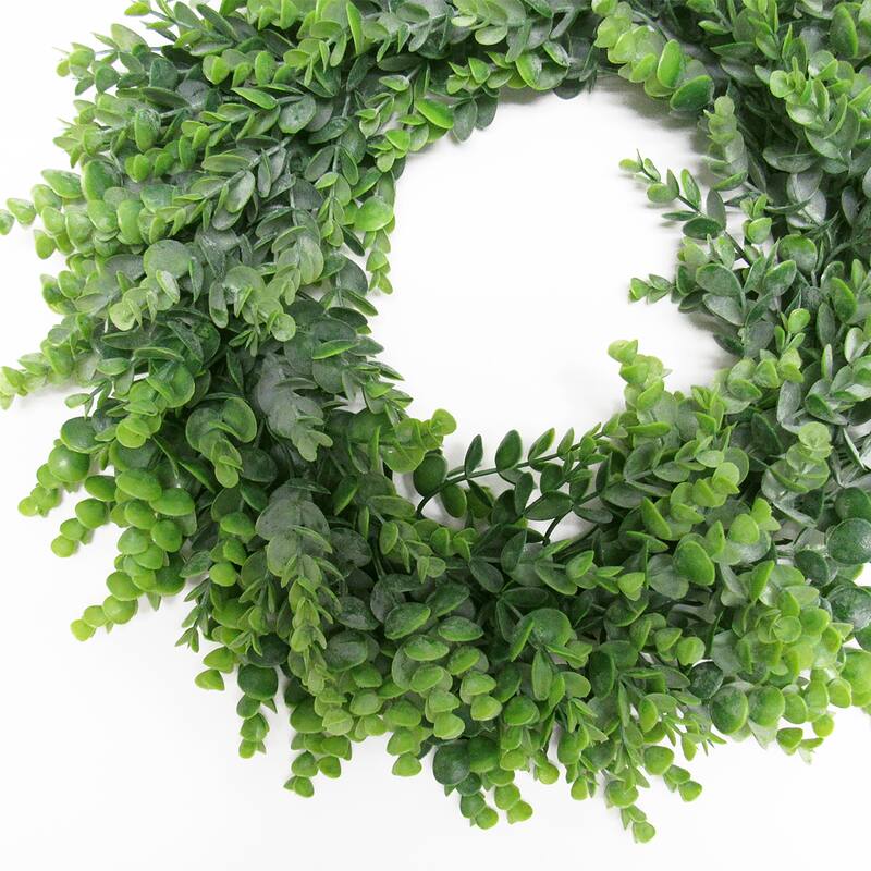 Frosted Green Artificial Eucalyptus Leaf Foliage Greenery Wreath 16in