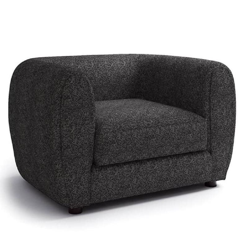 Dly Sofa Chair, Black Boucle, Wood Frame Tuxedo-Inspired Design