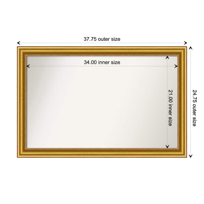 Townhouse Gold Framed Non-Beveled Custom Wall Mirror, Bathroom Vanity Mirror - Outer Size: 37.75 x 24.75