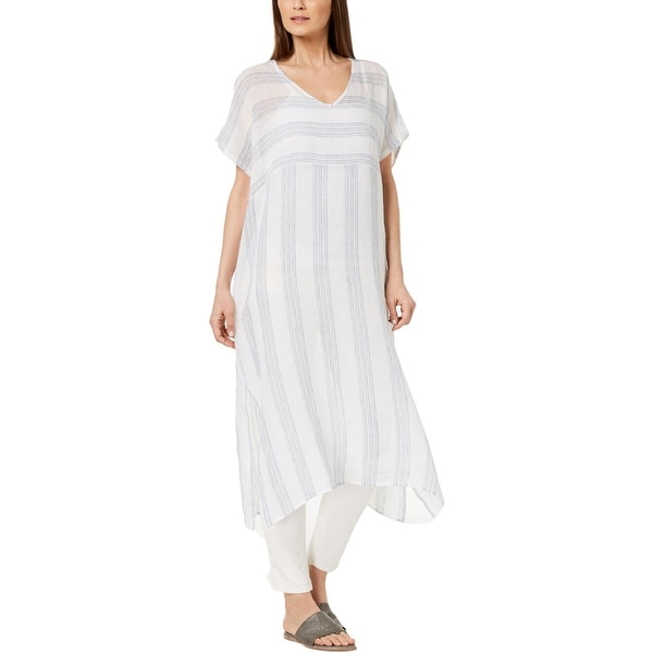 eileen fisher organic linen striped dress