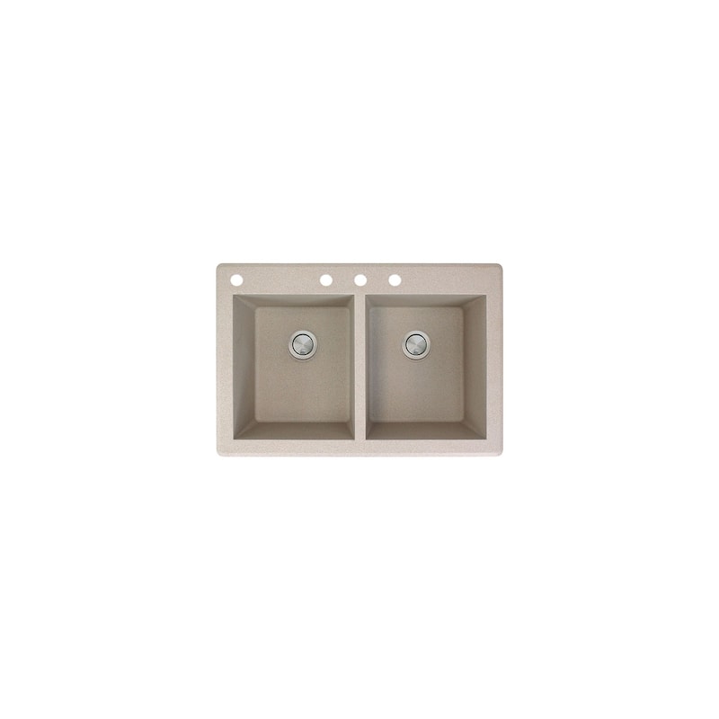 Transolid Radius 33in x 22in silQ Granite Drop-in Double Bowl Kitchen Sink with 1 Pre-Drilled Faucet Hole - 22" x 33" x 9.5"/CABD