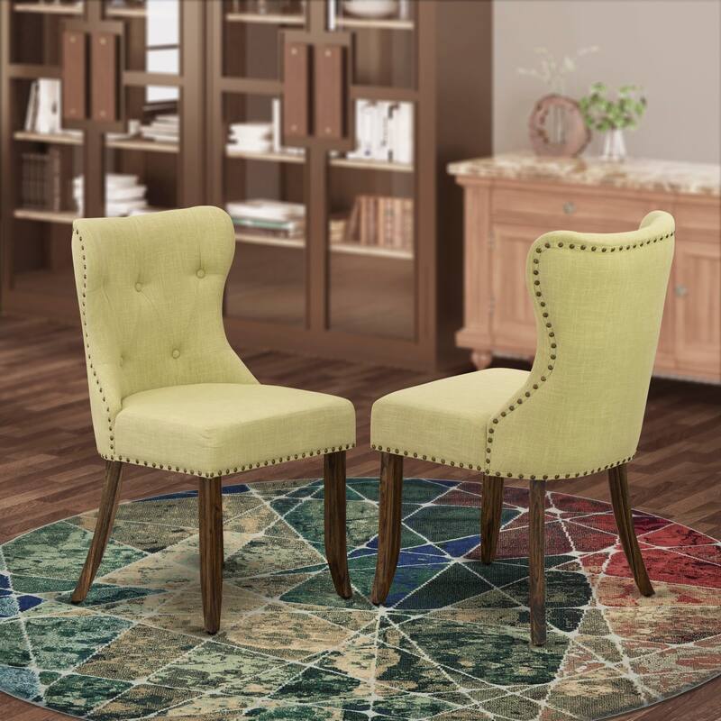 East West Furniture Sion Parson Dining Chairs - Button Tufted Nail head Trim Linen Fabric Chairs, Set of 2, (Finish Options) - SIP7T37