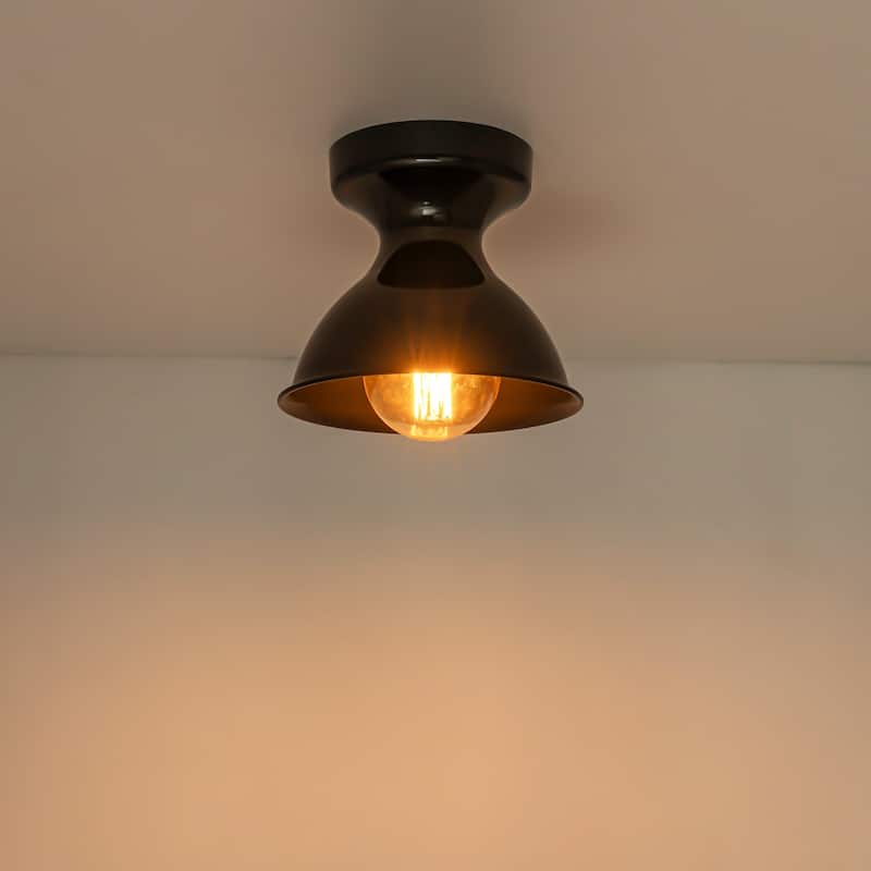 1-Light 8.4 in. Polished Modern Industrial Bowl Dome Small Semi-Flush Mount Light - 8.4 in. W x 7 in. H