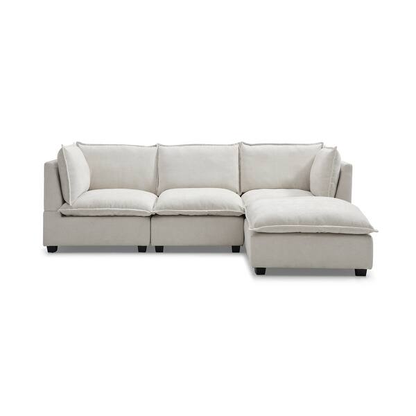 Beige Modern L-Shape Linen Fabric Sectional Sofa with Ottoman - Bed ...