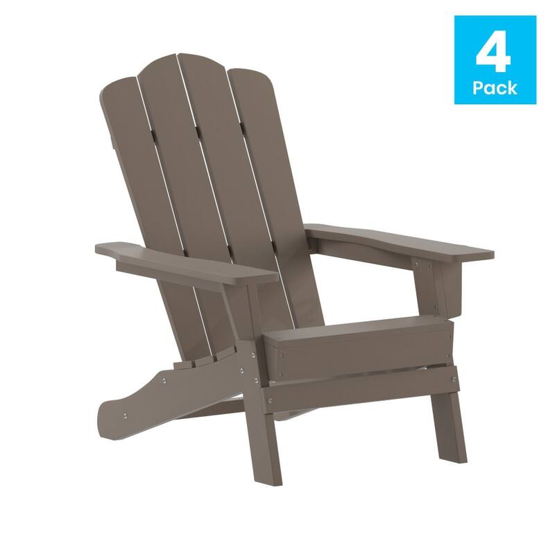 Set of 4 Commercial All-Weather Adirondack Chairs with Cupholders
