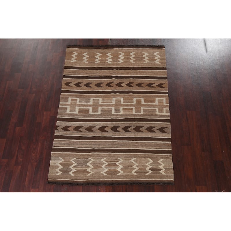 Natural Dye Tribal Kilim Area Rug Flat-woven Contemporary Wool Carpet - 5'0" x 6'9"