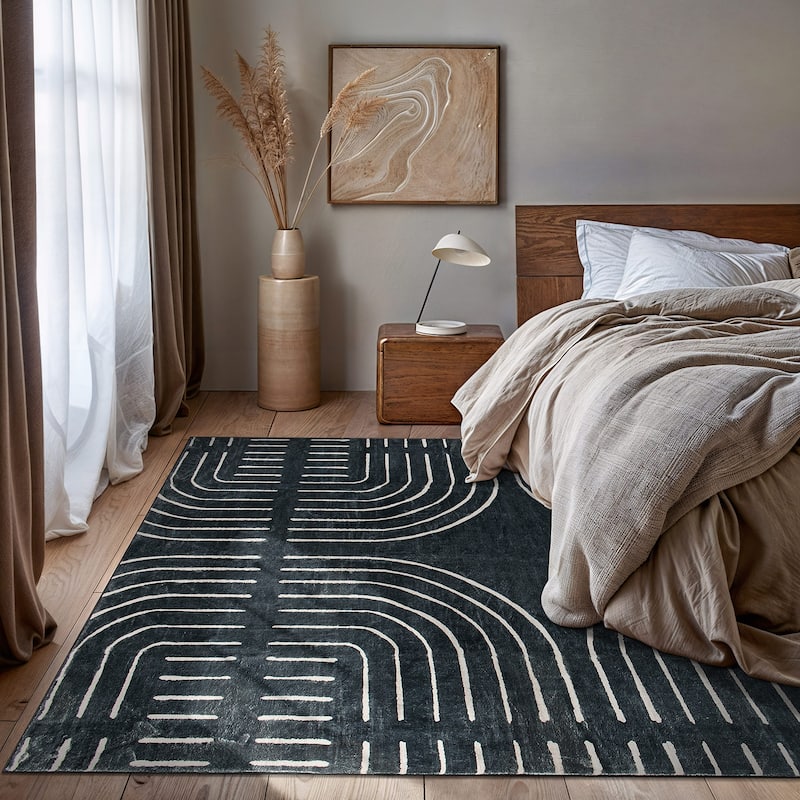 World Rug Gallery Bohemian Lines Washable Non Slip Area Rugs
