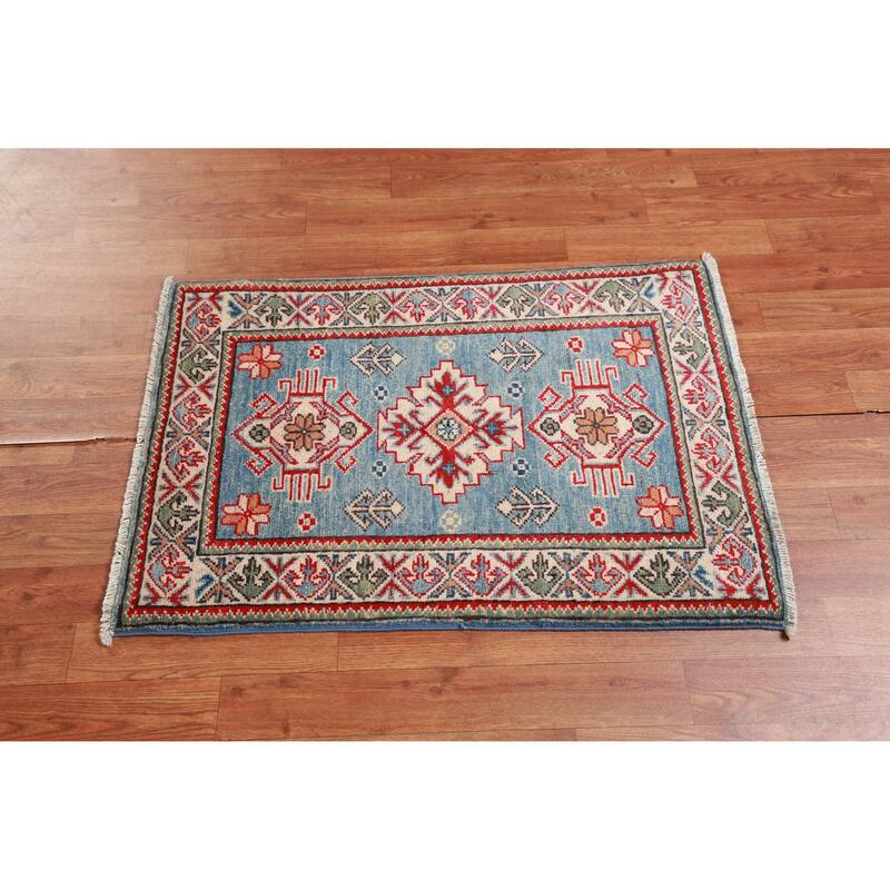 Light Blue Kazak Oriental Accent Foyer Rug Handmade Wool Carpet - 2'0"x 3'0"