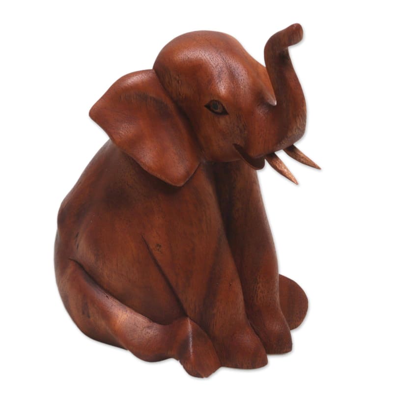 Novica Handmade Elephant Child Wood Sculpture
