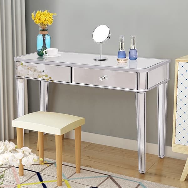 Shop Costway Vanity Make Up Desk Console Dressing Silver Glass