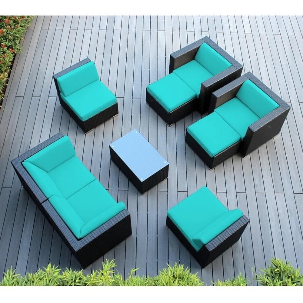 Ohana Outdoor Patio 9 Piece Black Wicker Seating Set with Cushions - No Assembly