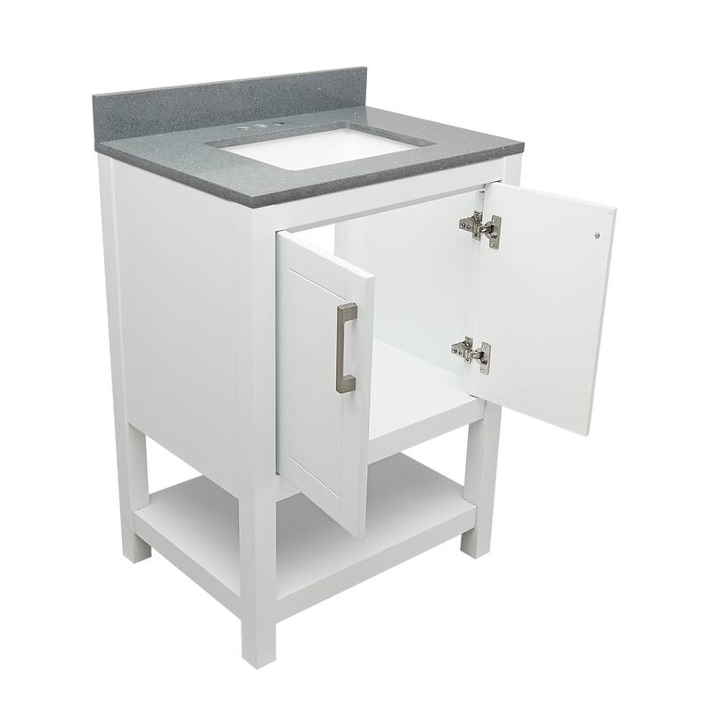 Taos 25" Bathroom Vanity with Cultured Marble Vanity Top Sink in White with White Basin