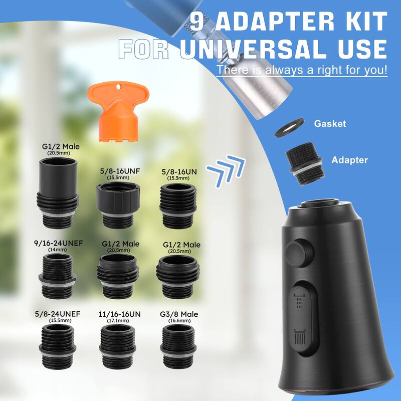 WOWOW Pull Down Kitchen Faucet Spray Head with 9 Adapters Kit
