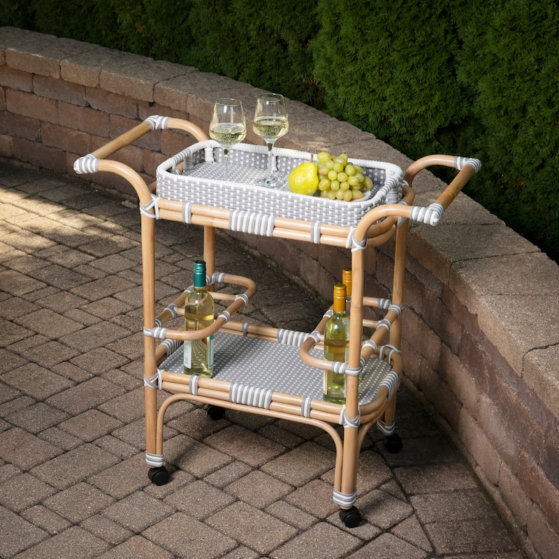 Butler Selena Blue & White Rattan Bar Cart - Grey & White