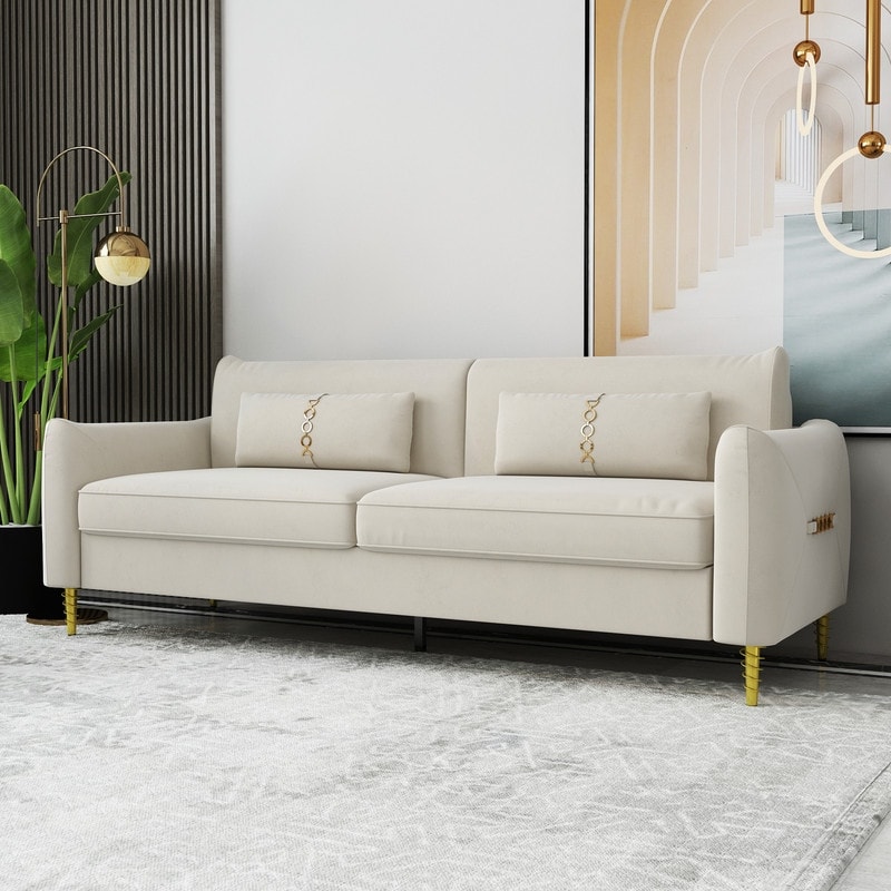 Short Plush 3 Seater Sofa Living Room Couch Sofa with Deep Padded Seat Sofa
