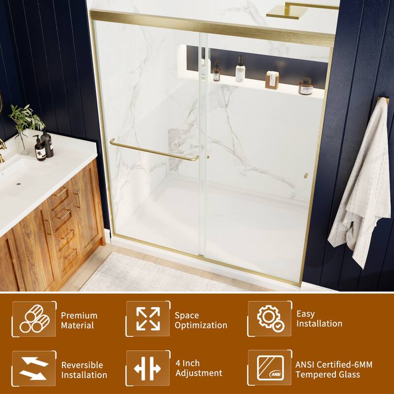 Modland 56-60"x70'' Adjustable Double Sliding Shower Door, 1/4" ANSI Glass with Nano Coating, Framed Bypass Enclosure