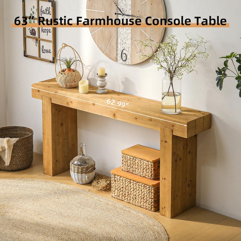 63" Solid Wood Console Table - Rustic Farmhouse Sofa Table