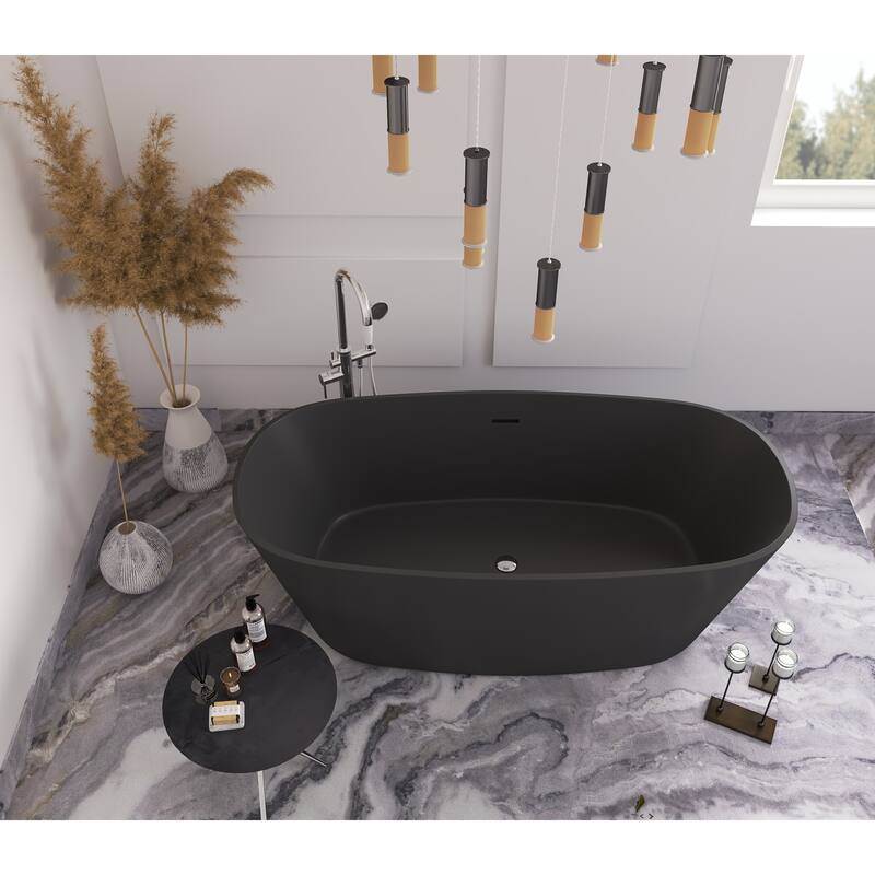 Hermosa 71" White Solid Surface Freestanding Soaking Bathtub