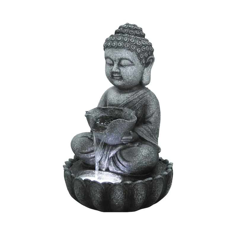 LED Lighted Sitting Buddha Outdoor Garden Water Fountain - 21.75"