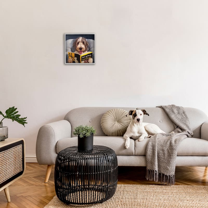 Stupell Bird Watching Doodle Funny Pet Dog Portrait Painting, 12x12, Framed Wall Art, Design by Lucia Heffernan