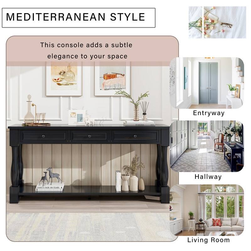 Console Table 63" Long Console Table with Drawers and Shelf for Entryway, Hallway, Living Room