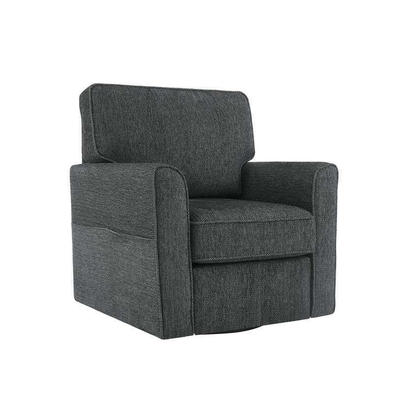Chenille 360° Swivel Barrel Chair with Side Pockets, Ergonomic Support, and Removable Cushions