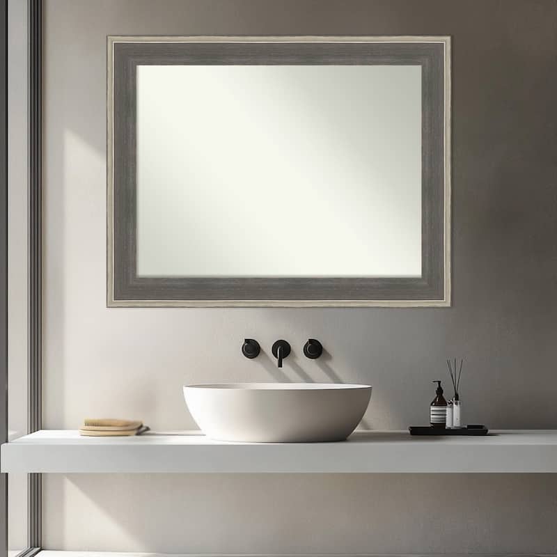 Cottage Non-Beveled Wood Framed Bathroom Vanity Wall Mirror - Cottage Grey Silver