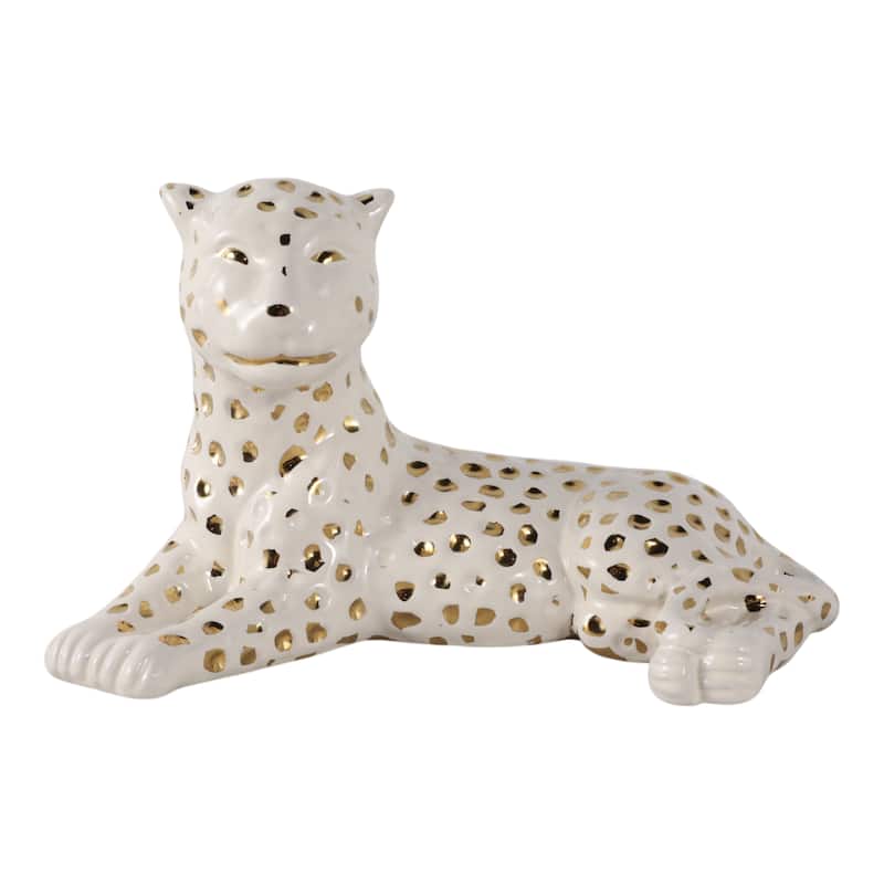 Ceramic Leopard Decorative Figurine - White and Gold
