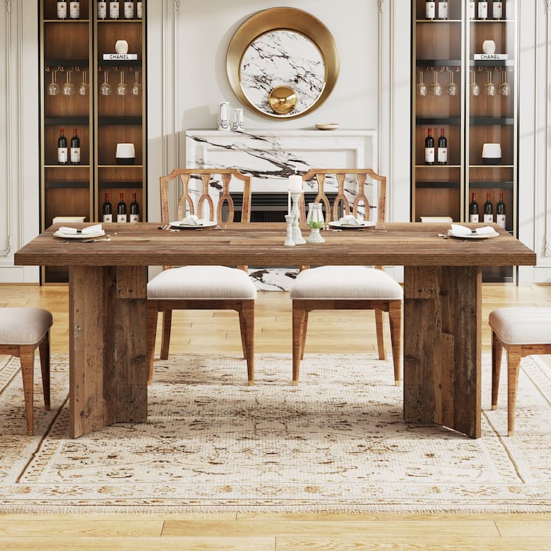 63 Inches Long Kitchen Dinner Table for Dining Room - Distressed Brown