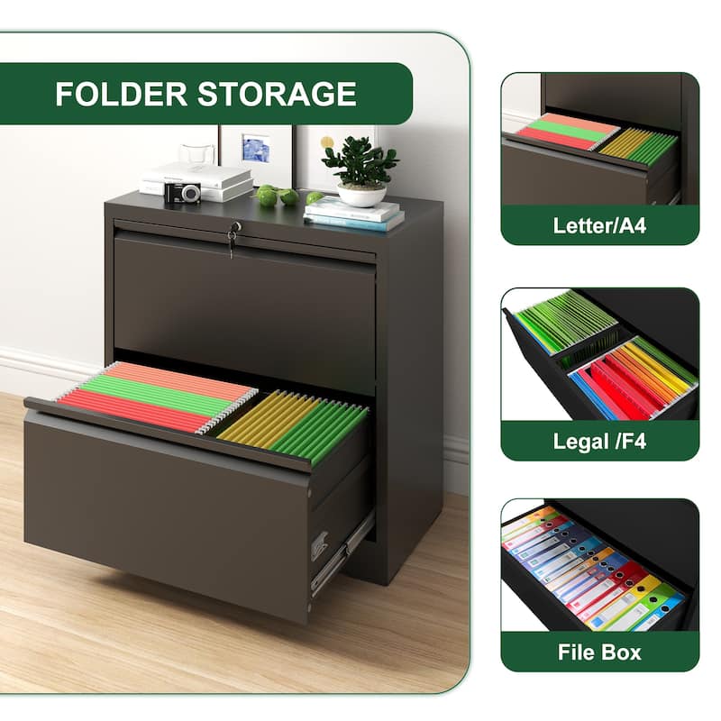 2 Drawer Lateral File Cabinet with Lock, Metal Lateral Filing Cabinet, Steel Wide Horizontal Filing Cabinets for Letter/Legal
