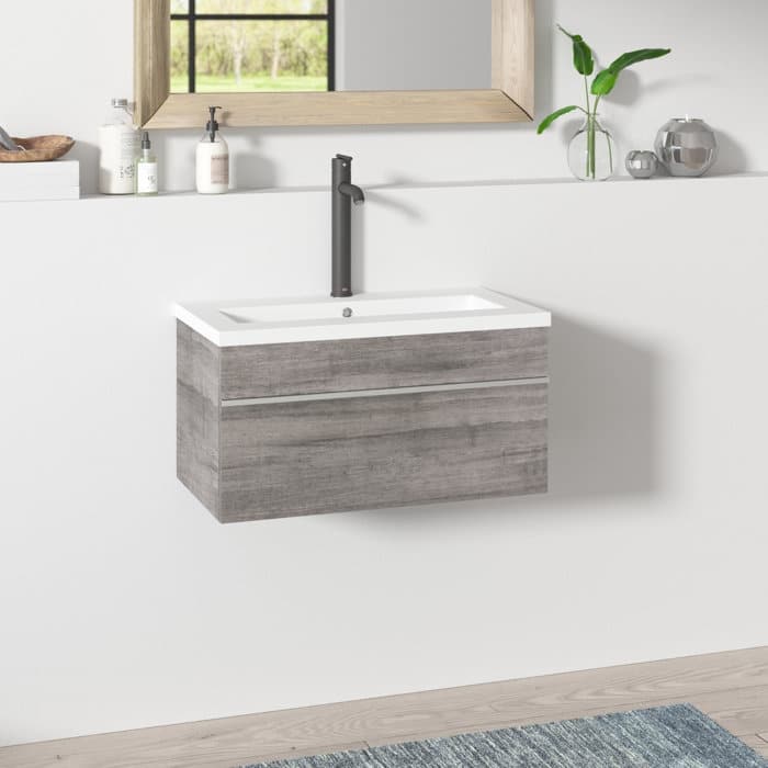 Trough Collection 30" Wall Mount Cultured Marble Top Bathroom Vanity with Sink and Drawers