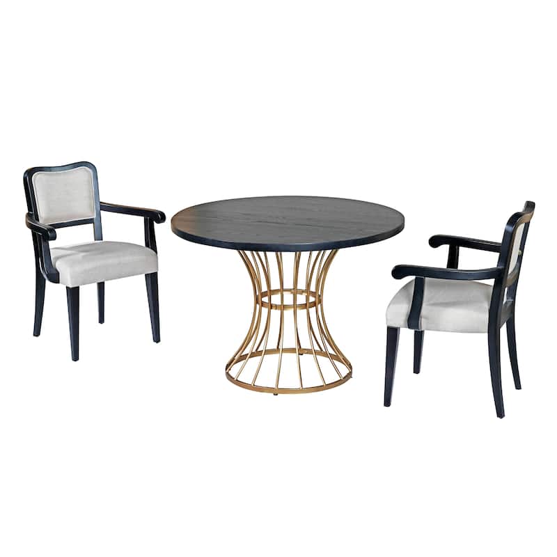 Wood Dining Table Set for 2, 3-Piece Mid-Century Modern Wooden Dining Set with Round Table and 2 Upholstered Chairs
