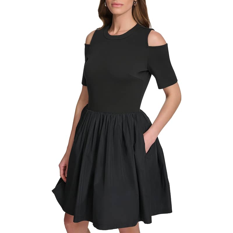 DKNY Cold-Shoulder Mixed Media Dress
