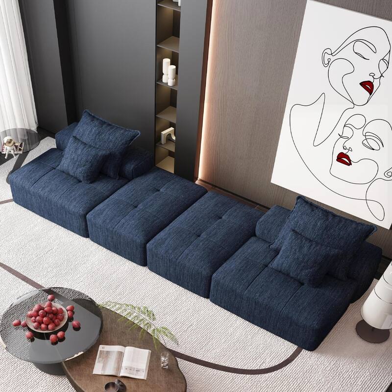 Modern Oversized Modular Sectional Sofa with 2 Ottoman and 2 seat,Sparkling Chenille Fabric Soft Cushion Sofa