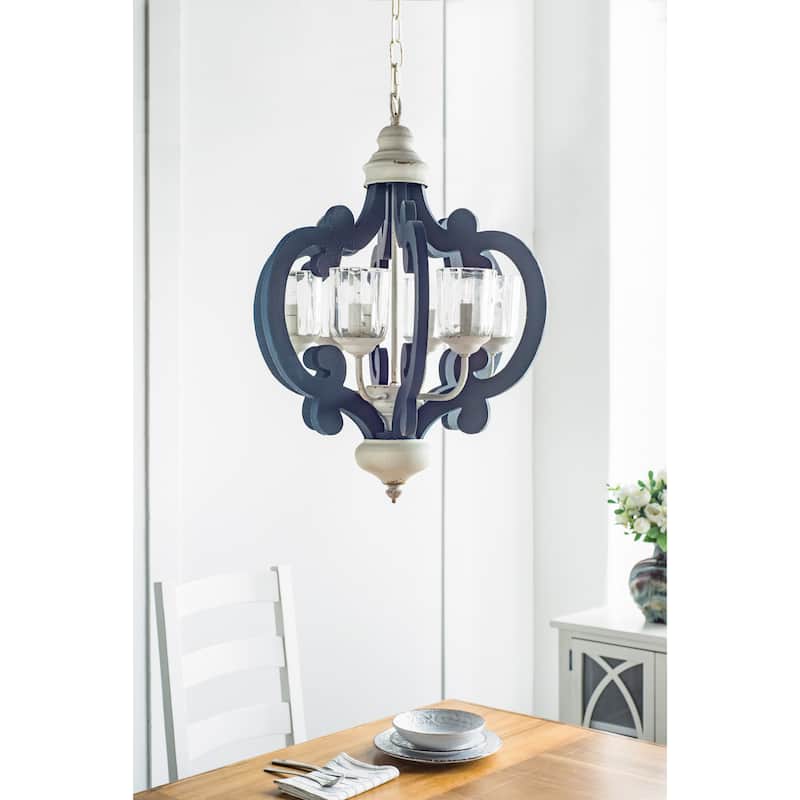 Wood Chandelier 6-Light Farmhouse Pendant Lighting Hanging Light Fixture for Kitchen Living Dining Room, Bulb Not Included