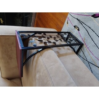 Top Product Reviews For Etna Sofa Side End Table Small Metal Leaf Design Base W Dark Brown Wood Look Mdf Top C Shaped Tv Tray Slides Up To Couch 14831178 Overstock